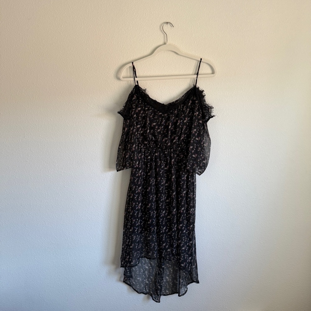 Hi-Lo Floral Print Dress Off Shoulder/Camisole Lace Accents